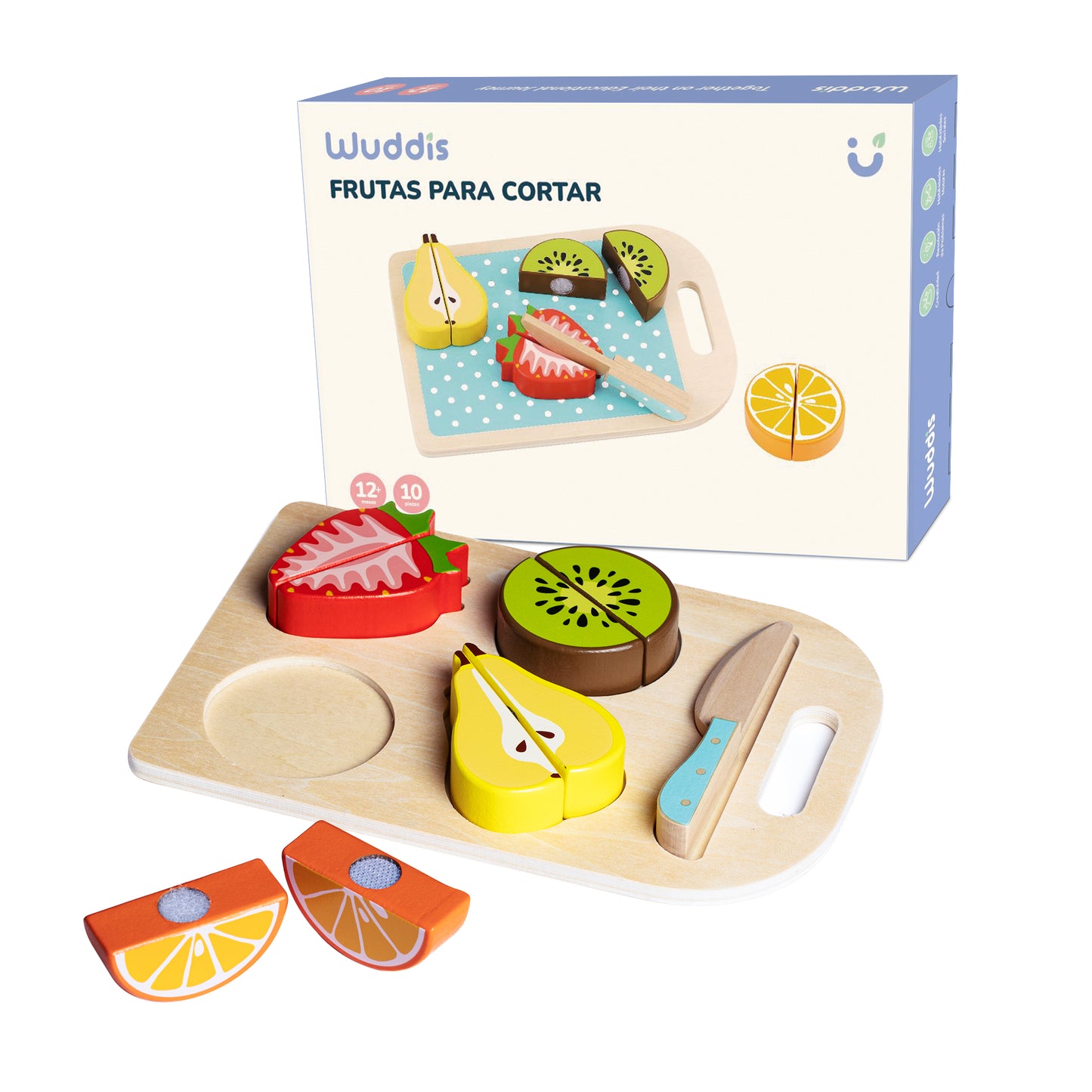 Set de Frutas para Cortar de Madera con Velcro - Juguete Educativo Montessori, a Partir de 12 Meses