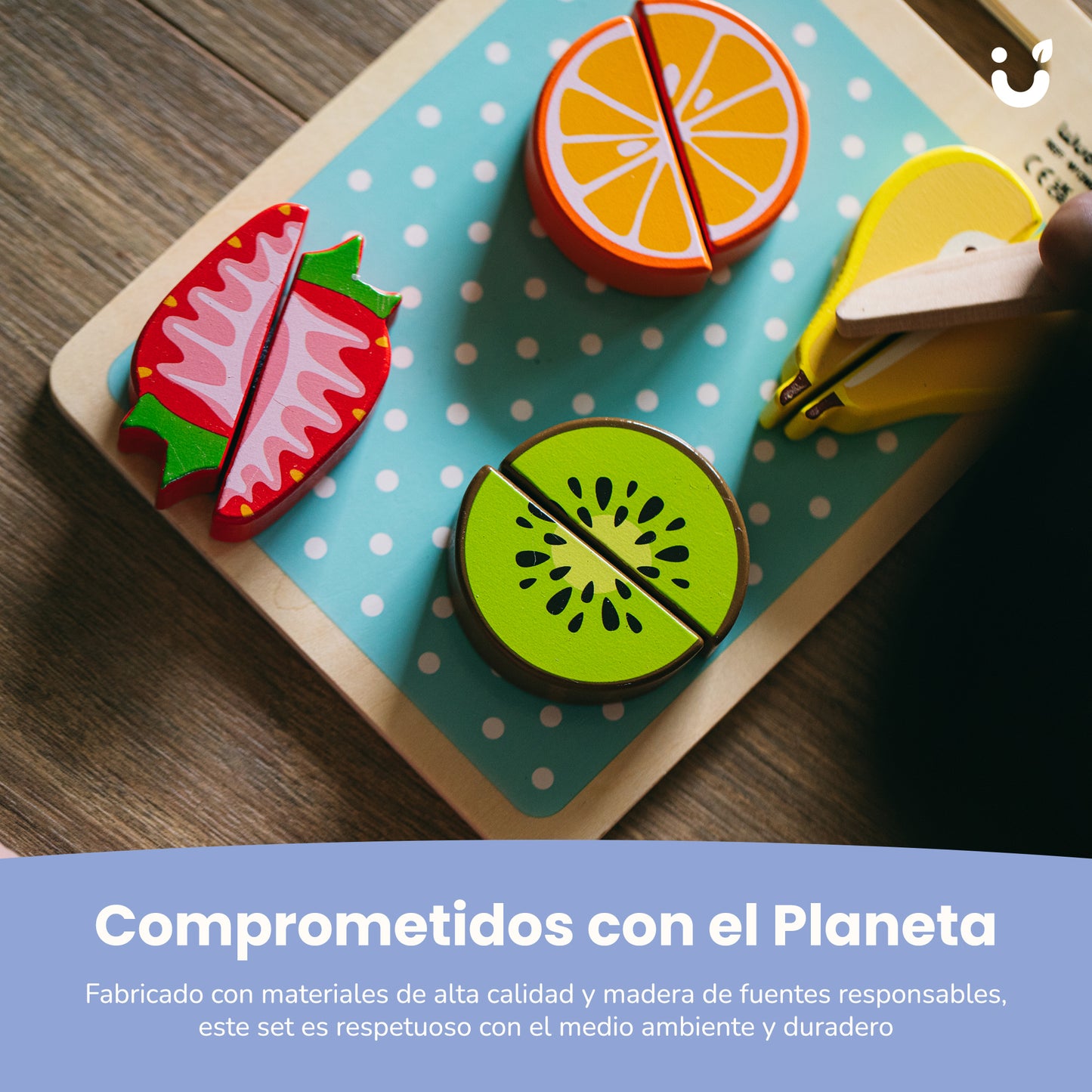 Pack Educativo a Partir de 1 Año - Cubo Actividades 4 en 1 + Set de Frutas para Cortar de Madera