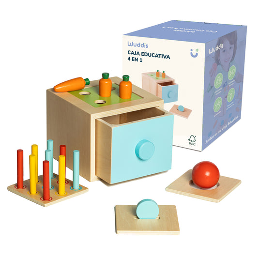 Cubo Educativo 4 en 1 - Juguete de Actividades Montessori, a Partir de 12 Meses