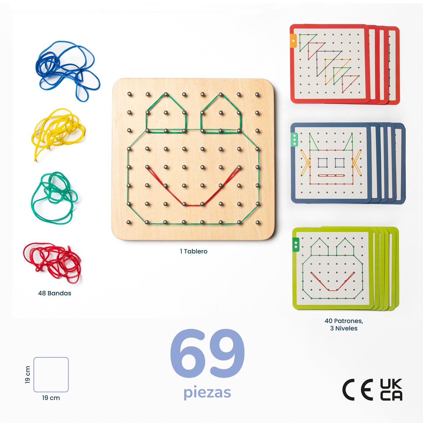 Geoboard de Madera con Gomas Elásticas - Juguete Educativo Montessori, a Partir de 3 Años