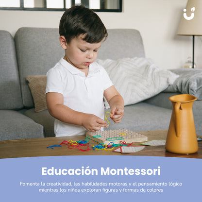 Geoboard de Madera con Gomas Elásticas - Juguete Educativo Montessori, a Partir de 3 Años