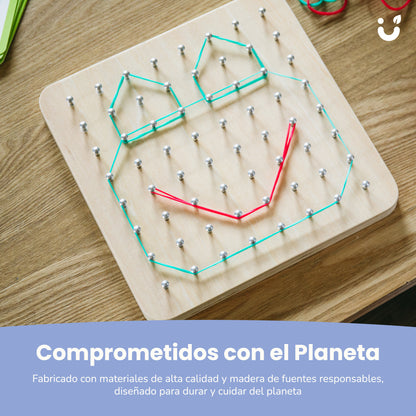 Geoboard de Madera con Gomas Elásticas - Juguete Educativo Montessori, a Partir de 3 Años