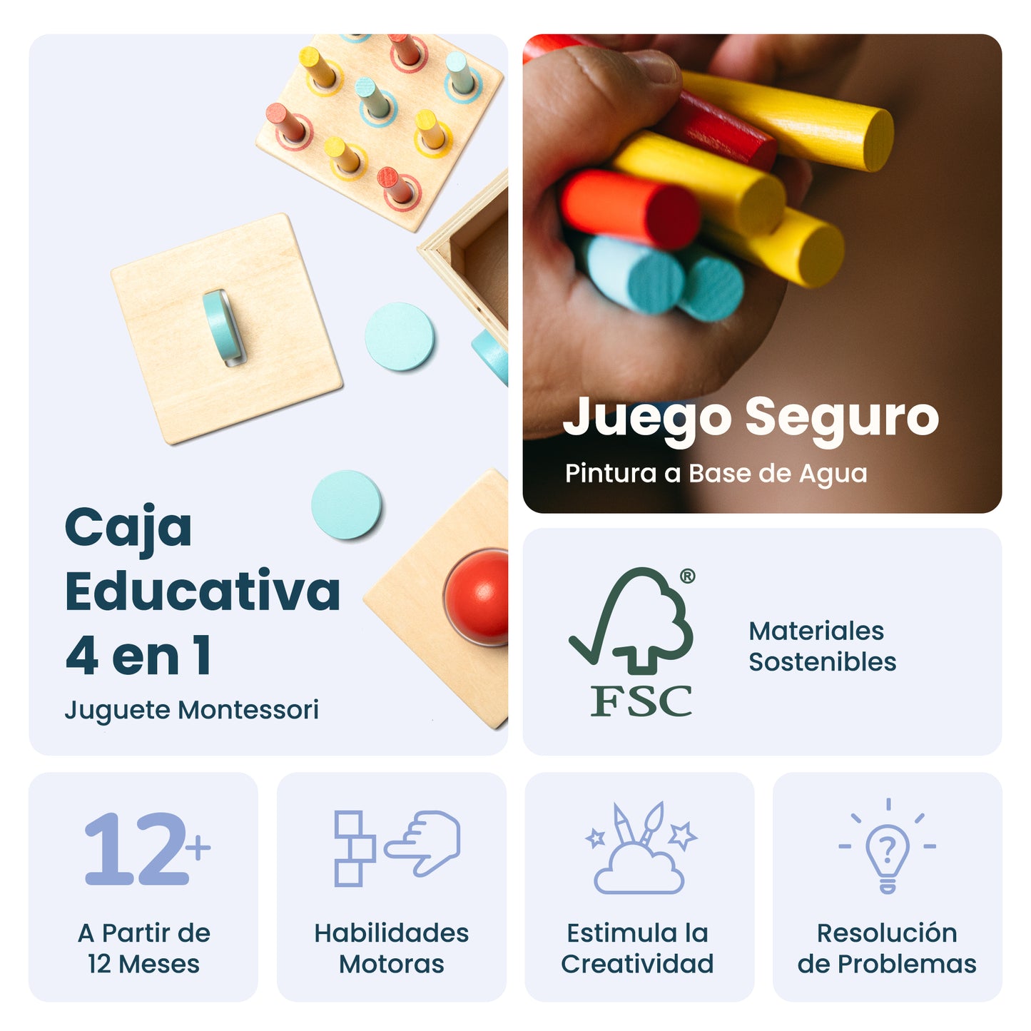 Cubo Actividades 4 en 1 - Juguete Educativo Montessori, a Partir de 12 Meses