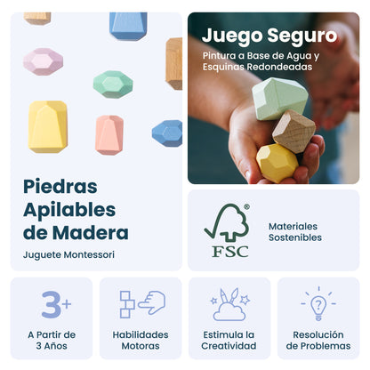 Piedras Apilables de Madera - Juguete Educativo Montessori, a Partir de 3 Años