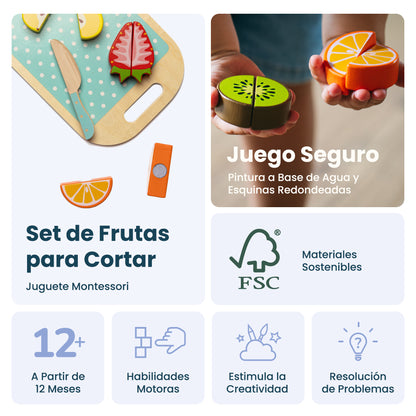 Set de Frutas para Cortar de Madera - Juguete Educativo Montessori, a Partir de 12 Meses